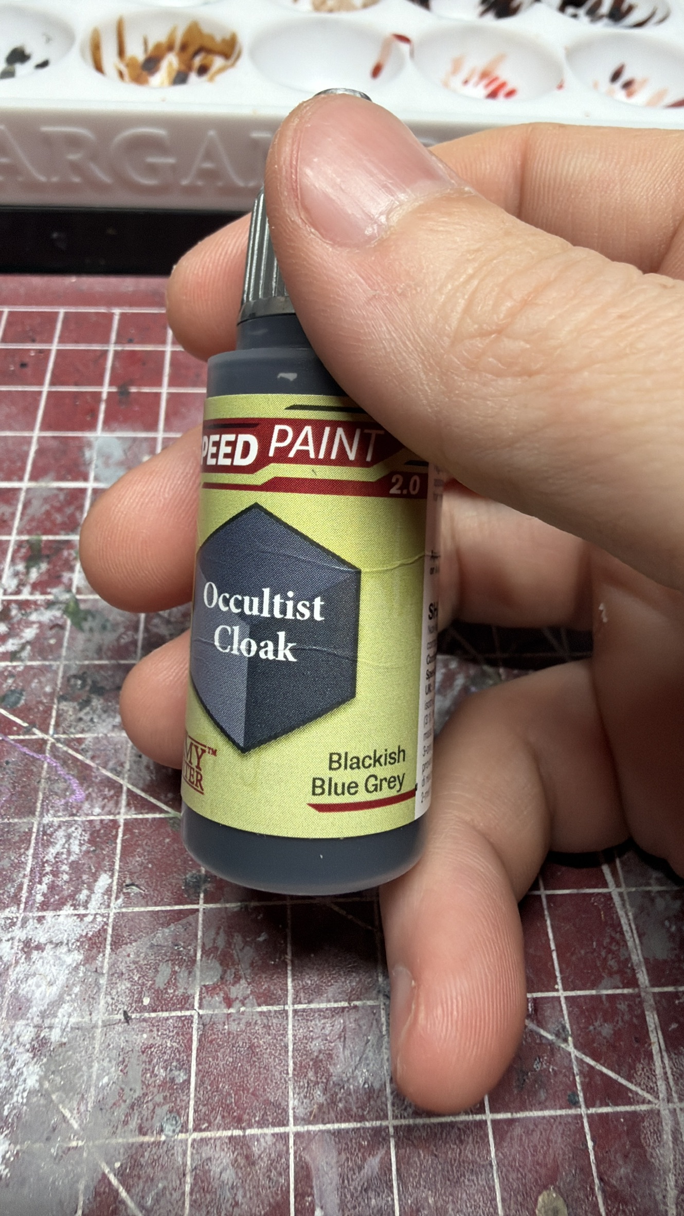Army Painter Occultist Cloak speedpaint, the dark blue-grey used for Corvid